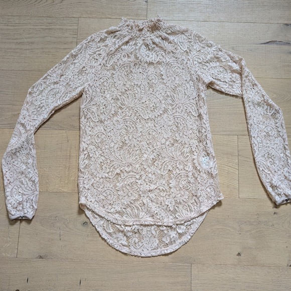 Bar III Tops - bar III Lace Top Smocked Mock Neck Long Sleeve Blouse Elegant XS